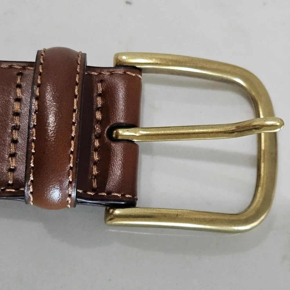 Tommy Bahama Mens Braided Canvas & Leather Belt Brown Beige Size 40 Brass Buckle